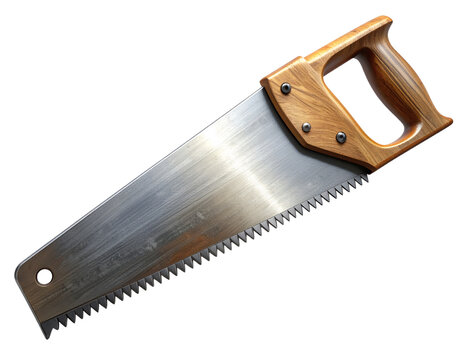 Sharp Hand Saw with Orange-Black Ergonomic Handle Isolated on Transparent Background