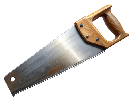 Sharp Hand Saw with Orange-Black Ergonomic Handle Isolated on Transparent Background