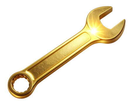 Shiny Metallic Gold Spanner for Elite Repair Solutions – Cutout PNG