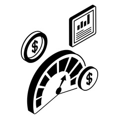 Performance Metrics for Revenue Optimization isometric concept, Breaking Records of Profitability vector design, Business corporation  sign, dashboard-style gauge  symbol, Sales Marketing illustration