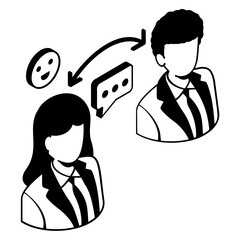 two individuals engaged in constructive communication concept,Sharing positive feedback vector design, Business corporation  sign,Talking Happiness  symbol, Sales Marketing illustration