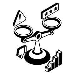 Balancing Risk and Reputation concept,Unbalanced Risks in Customer Experience vector design, Business corporation  sign, One Star Experience customer say no  symbol, Sales Marketing illustration