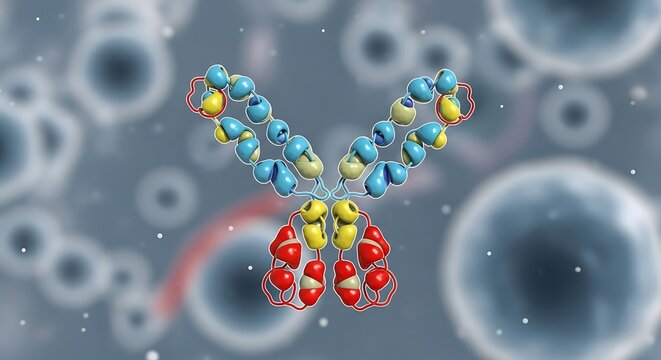 Antibody molecule in a cellular environment, representing immunology and medical research.