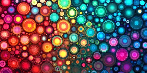 A vibrant array of concentric circles in varying sizes and colors creating a dynamic pattern