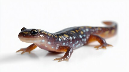Obraz premium Colorful salamander crawling on a white surface in a indoor setting