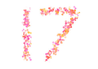 Number Seventeen, 17 made with multicolored bokeh lights effect, Bokeh abstract isolated on white background, Blur, Glitter, Defocused, Seamless polka dot pattern, Creative, Illustration design