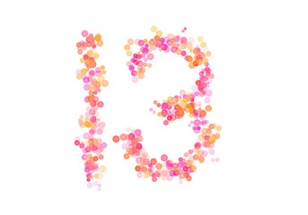 Number Thirteen, 13 made with multicolored bokeh lights effect, Bokeh abstract isolated on white background, Blur, Glitter, Defocused, Seamless polka dot pattern, Creative, Illustration design