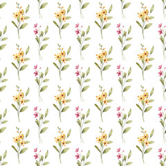 Seamless background, floral pattern with watercolor flowers, leaves, bouquets. Repeat fabric wallpaper print texture. Perfectly for backdrop, wrapped paper.