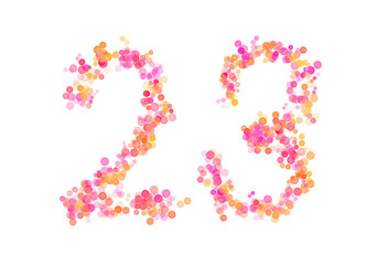 Number Twenty-three, 23 made with multicolored bokeh lights effect, Bokeh abstract isolated on white background, Blur, Glitter, Defocused, Seamless polka dot pattern, Creative, Illustration design