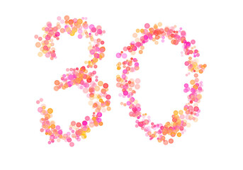 Number Thirty, 30 made with multicolored bokeh lights effect, Bokeh abstract isolated on white background, Blur, Glitter, Defocused, Seamless polka dot pattern, Creative, Illustration design