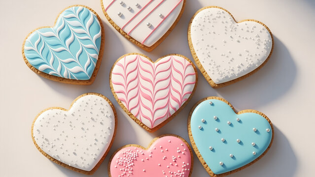 Heart-shaped cookies decorated in pastel colors for Mother's Day - Powered by Adobe