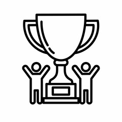 Line art teamwork holding trophy icon