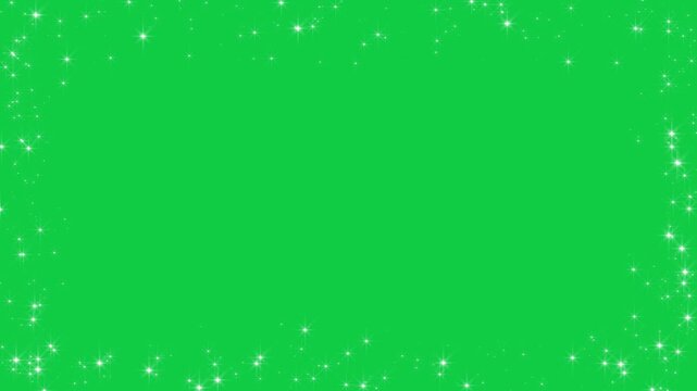 shiny glowing stars border frame, fairy twinkle stars green screen animation, chroma key christmas and new year sparkle isolated motion design element	