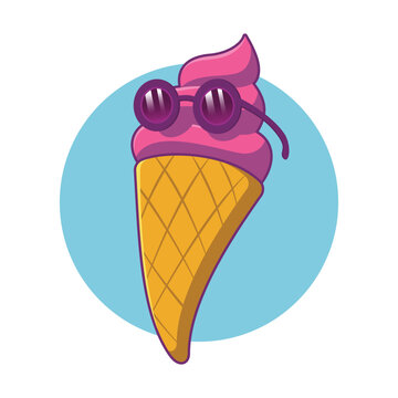 Ice cream Cartoon Character in Sunglasses | Vector illustration | Cartoon Style