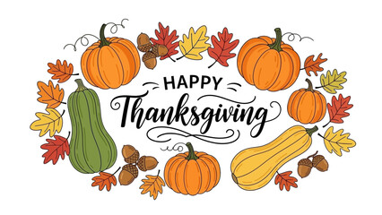 Thanksgiving Wishes Festive Pumpkins, Gourds, and Autumn Leaves in a Seasonal Greeting