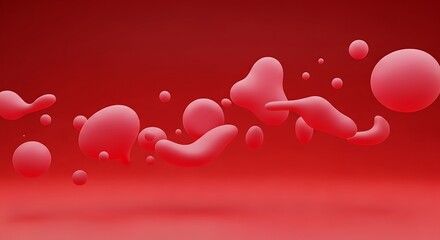 Abstract red fluid shapes floating in a vibrant background.