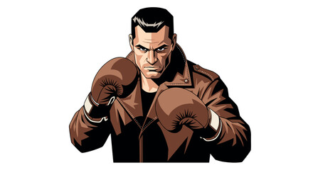 Boxer in leather jacket ready to fight in dynamic comic style art
