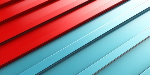 Fototapeta premium Angled view of red and blue metallic panels creating a modern and geometric abstract design element