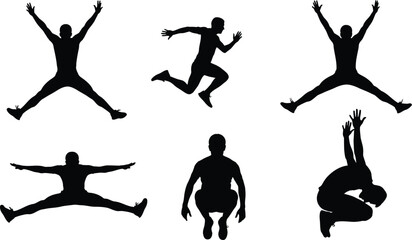 A vector collection of a man in various action poses. Set of athletic male silhouettes for fitness and exercise concepts, isolated illustration 27.eps