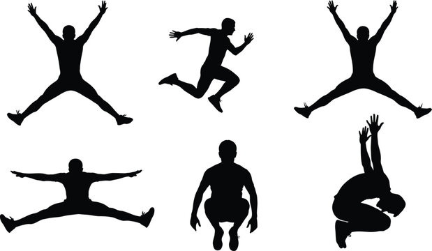 A vector collection of a man in various action poses. Set of athletic male silhouettes for fitness and exercise concepts, isolated illustration 27.eps