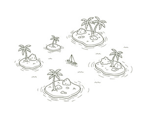 Isometric floating islands line art illustration