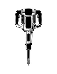 Large hammer drill black and white line art illustration
