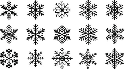 Detailed snowflake vector illustration set; versatile for winter designs and festive decorations