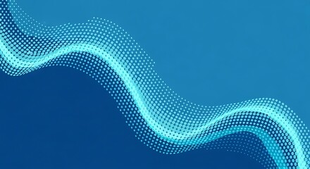 Abstract blue wave of dots on a dark blue background.
