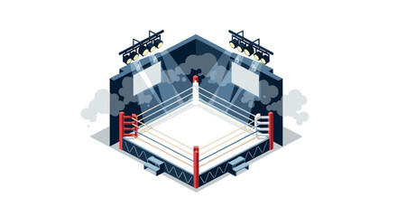 Fototapeta premium Modern isometric boxing ring with spotlights and smoke effects