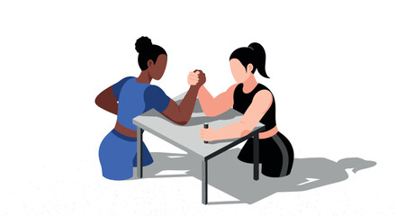 Women arm wrestling match in flat style with strong female competitors