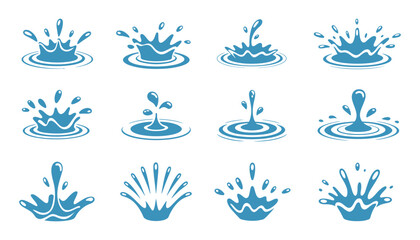 Cartoon Water Splash Effects with Dynamic Droplets, Ripples, Swirls, and Liquid Splatters in Motion for Animation and Visual Effects Vector Set