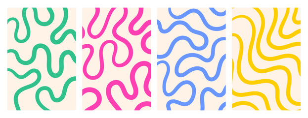 Set of abstract backgrounds with hand drawn colorful doodle patterns. Vector Illustration
