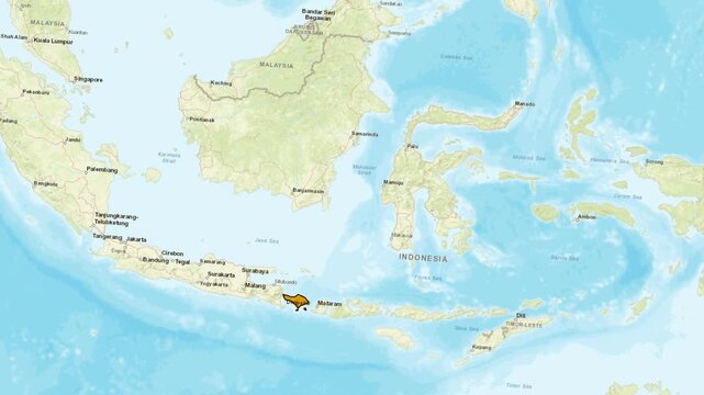 Geographic map showing the location of Bali, Indonesia, in Southeast Asia.