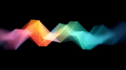 Abstract neon polygon wave glowing softly over black canvas