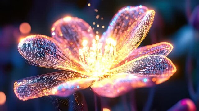 a glowing flower made of code, A shining flower crafted from code