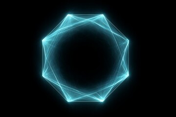 Abstract neon polygon web glowing brightly in center of black canvas
