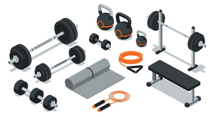 Modern isometric gym equipment collection for fitness enthusiasts