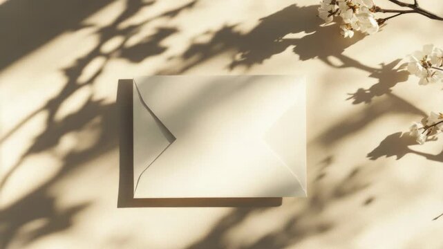 Video A white envelope placed on a table, perfect for various uses such as sending and receiving letters or packages