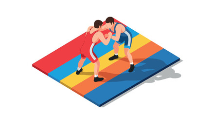 Isometric wrestling match on colorful mat: dynamic sports action
