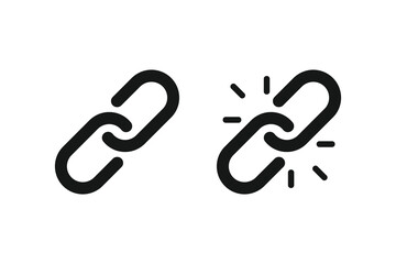 Link icon set. Chain link symbol and clip art. Internet url icon symbol. Chain link, UI icon. Broken link icon