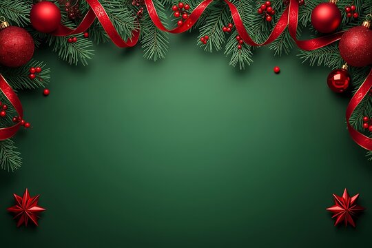 christmas background with fir branches and red balls
