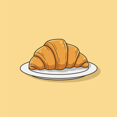 Cartoon Croissant on Plate Vector Illustration