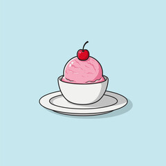 Cartoon Strawberry Ice Cream Sundae with Cherry