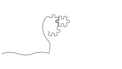 Self drawing animation of continuous one line drawing human head with puzzle, 4k animation video. - Powered by Adobe