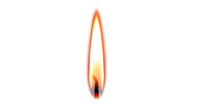 Warm candle flame flickering brightly, a symbol of hope, remembrance, and quiet contemplation on a clean white background for spiritual designs