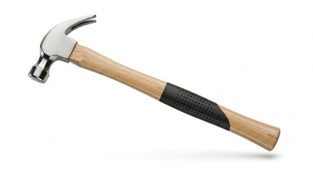 Modern claw hammer with wooden handle ready for your next home improvement project or construction design element for website or print material needs, clean design