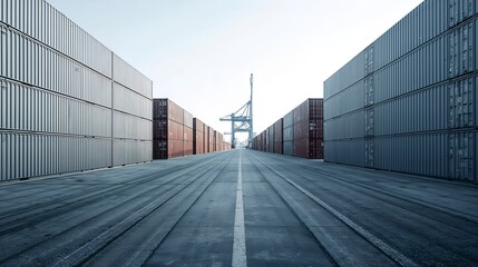 Fototapeta premium Rows of stacked shipping containers at a cargo port, ready for transport, creating a sense of global trade and logistics
