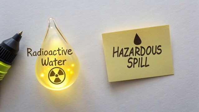 Glowing radioactive water droplet and hazardous spill warning