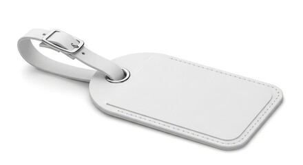 Elegant white luggage tag mock-up for custom design, ideal for travel branding, personalized gifts, or promotional items, showcasing simple style and utility
