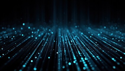 Abstract digital data streams flow across a dark background with blue light.